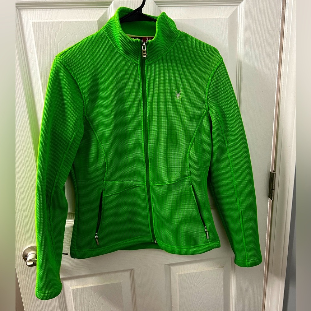 Spyder Women's Lime Green Fleece-Lined Knit Zip-Up Jacket Size M